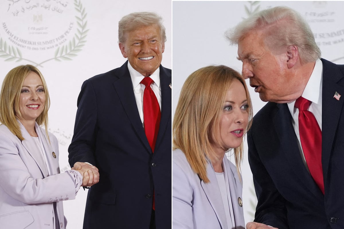 Trump calls Italian PM Meloni "beautiful" at Gaza summit: "I'm not allowed to say it"