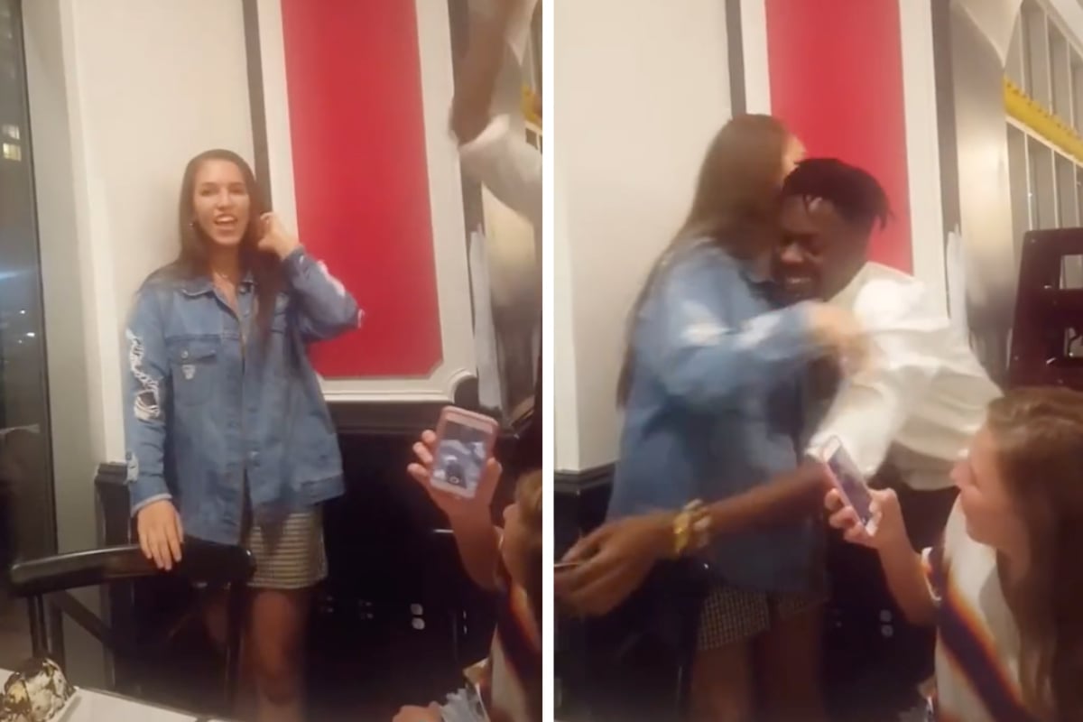 Woman thinks waiter wants to hug her, but he has something completely different in mind