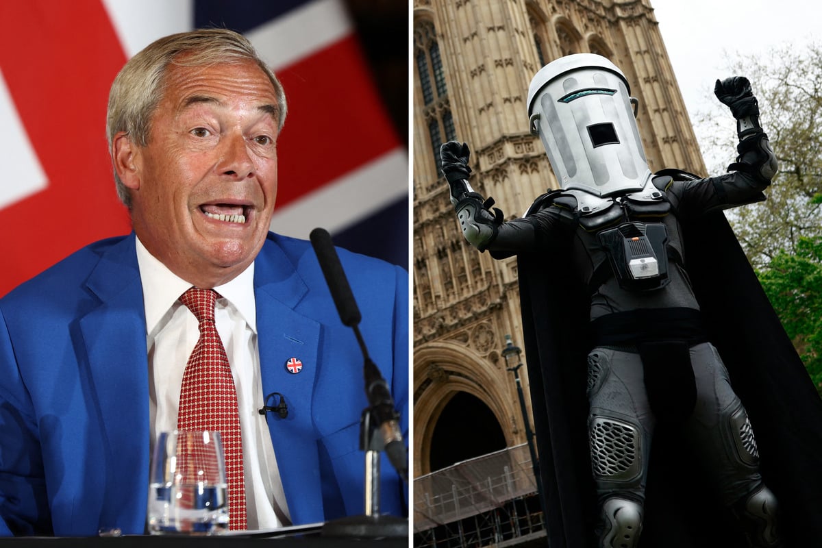 UK far-right leader Farage faces off against intergalactic trash bin in bizarre snap election