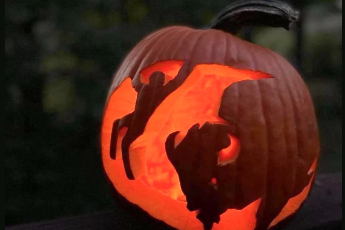 Pumpkin carving inspo: "Nothing says 'scary' quite like a 2,000-pound furry mammal you’ve annoyed"