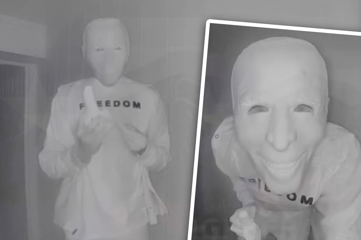 Man dressed in Joe Biden mask chews a banana outside Texas woman's door in creepy footage