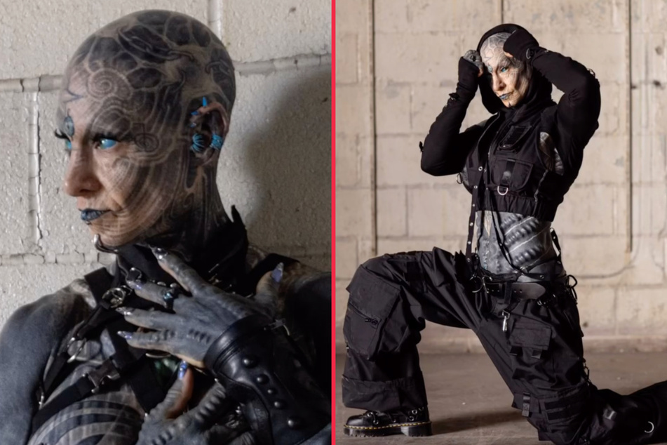 Tattoo obsessive turns herself into demonic figure in "masterpiece" transformation