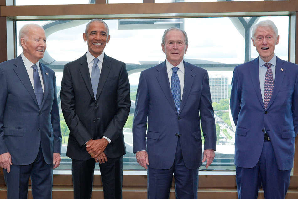 (From l. to r.) Former Presidents Joe Biden, Barack Obama, George Bush, and Bill Clinton all attended Thursday's opening ceremony.