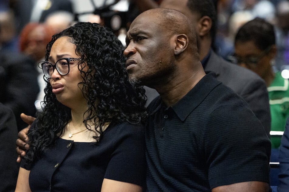 Elmore Wonsley and Christine Wells-Wonsley, the parents of Nolan Wells, listen as attorney Ben Crump goes over the results of an independent autopsy of Wells on July 22. The family has vowed to keep pushing for answers regarding their son's death.