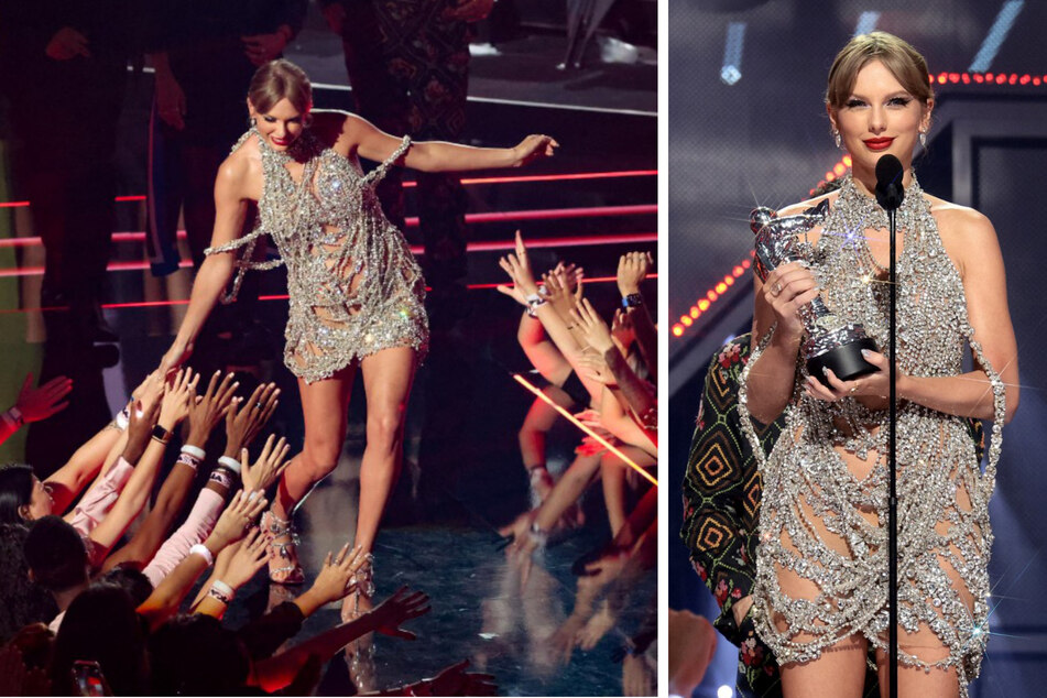 Taylor Swift accepts the Video of the Year award for “All Too Well” (10-minute Taylor’s Version) onstage at the 2022 MTV VMAs in Newark, New Jersey.