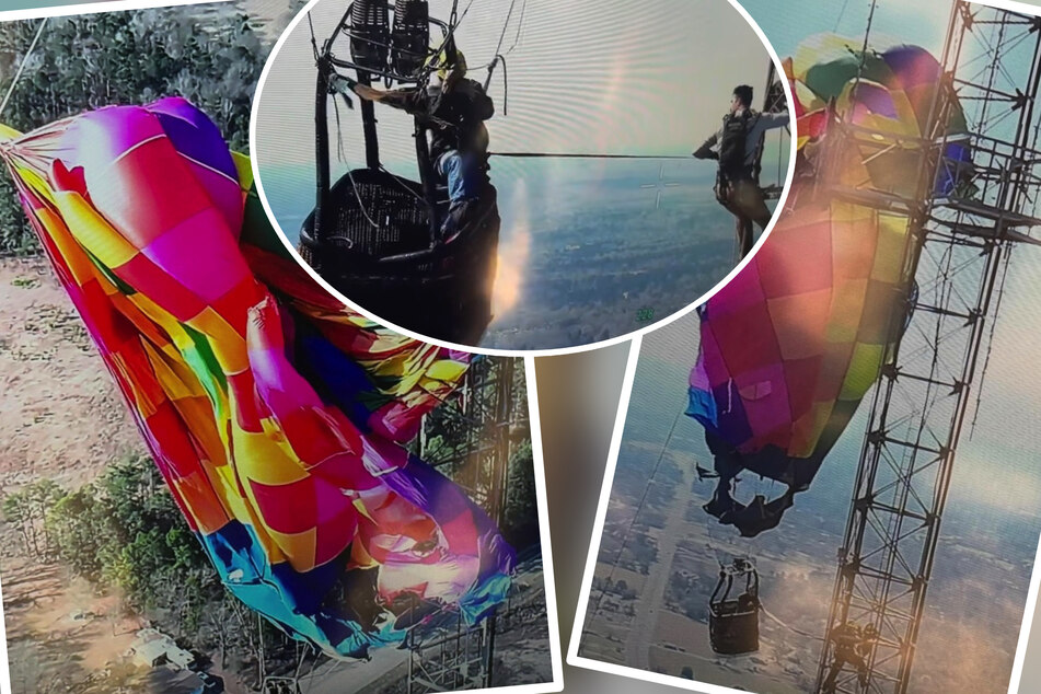 Texas firefighters rescue people stuck in hot air balloon snagged on 900-foot cell tower!