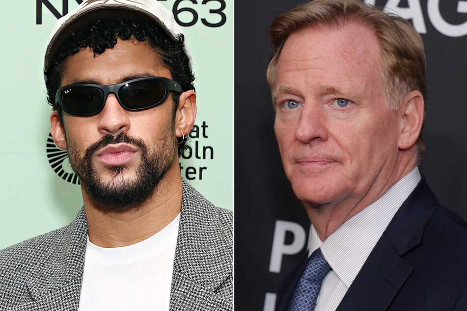 NFL Commissioner Roger Goodell (r.) denied that the league was reconsidering their choice of Bad Bunny for the Super Bowl LX halftime show.