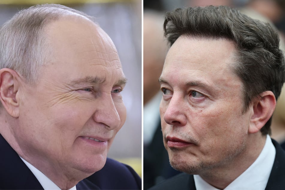 Russian President Vladimir Putin (l.) hailed Elon Musk as a "genius" for deploying thousands of satellites into orbit.