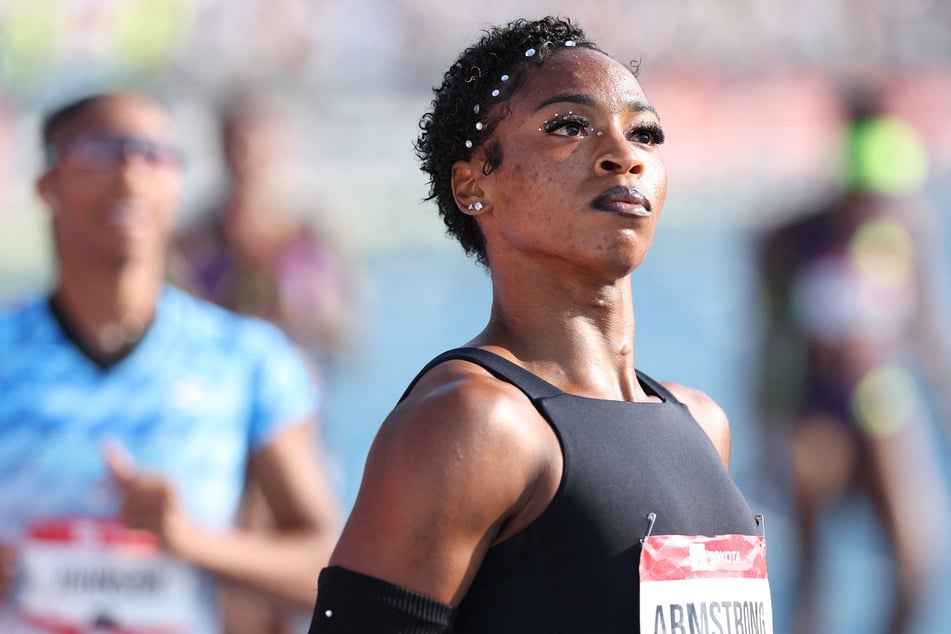 Alia Armstrong celebrates after winning the Women's 100m hurdles final during the 2026 USATF Outdoor Track & Field Championships on July 25, 2026.