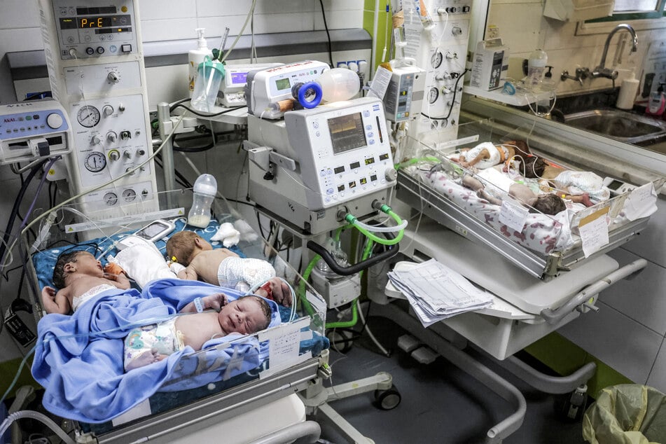 Prematurely-born babies lie in infant warmers at the overcrowded NICU at Nasser Medical Complex in Khan Yunis in the southern Gaza Strip on September 7, 2026.