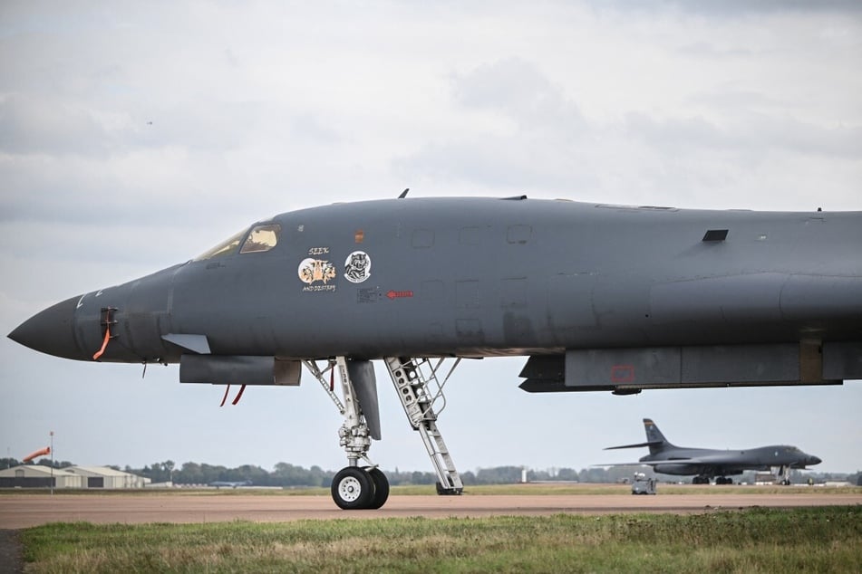 A US Air Force B-1 Lancer bomber is seen on the tarmac at RAF Fairford base in Fairford on September 27, 2026. The Pentagon announced all US bombers have been removed from the airbase following suspicious incidents.