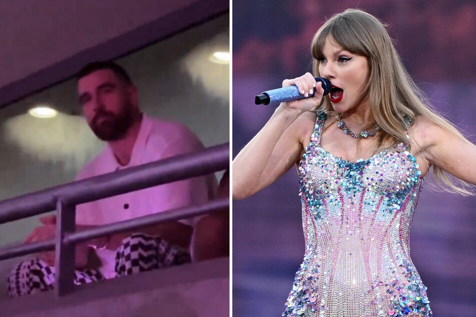Travis Kelce (l.) flew to Singapore to catch Taylor Swift's latest stop on The Eras Tour at the National Stadium.