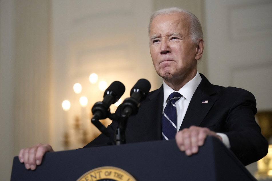 President Joe Biden delivers remarks on the Hamas terrorist attacks in Israel in the State Dining Room of the White House October 10, 2023 in Washington, DC.
