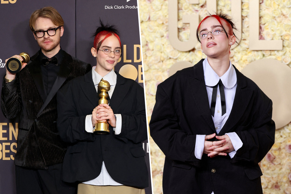 Billie Eilish (r) and her brother Finneas took home the Golden Globe for Best Original Song during Sunday's ceremony.