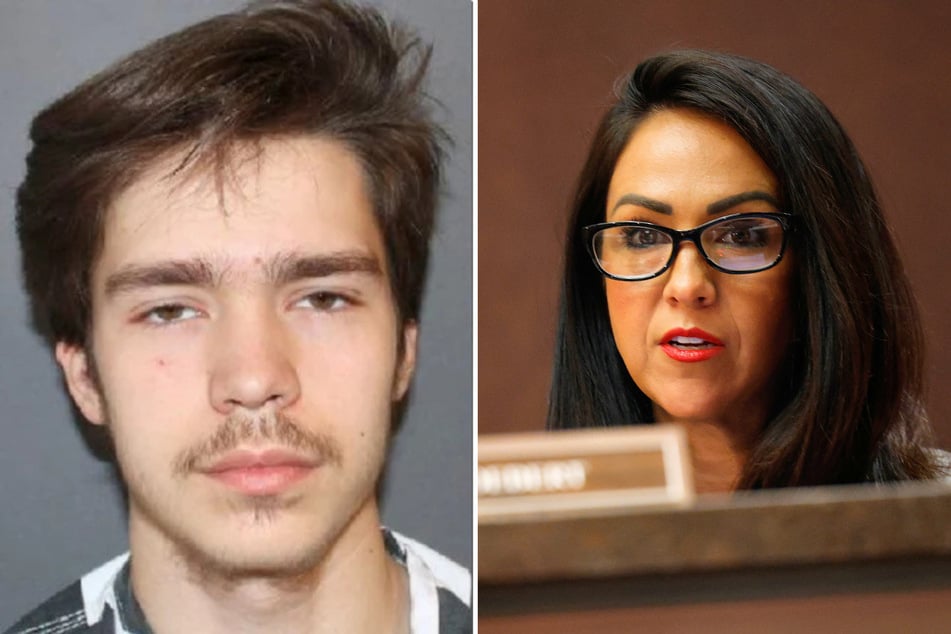 Tyler Boebert (l), the son of Congresswoman Lauren Boebert (r), is again facing a child abuse charge after his toddler wandered from their home a second time.