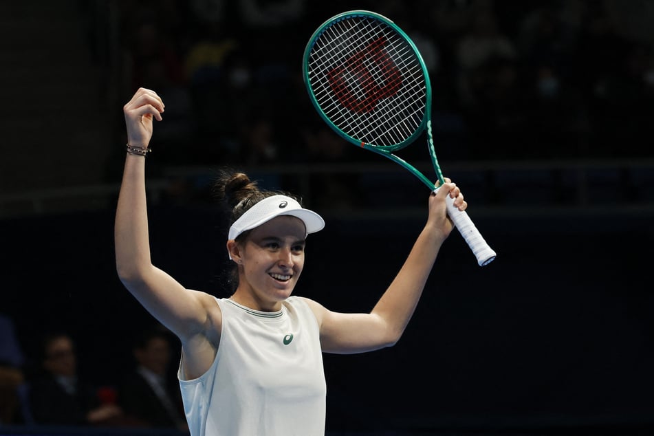 Slovakia's Mia Pohankova celebrates after winning her round of 16 match against Japan's Naomi Osaka.