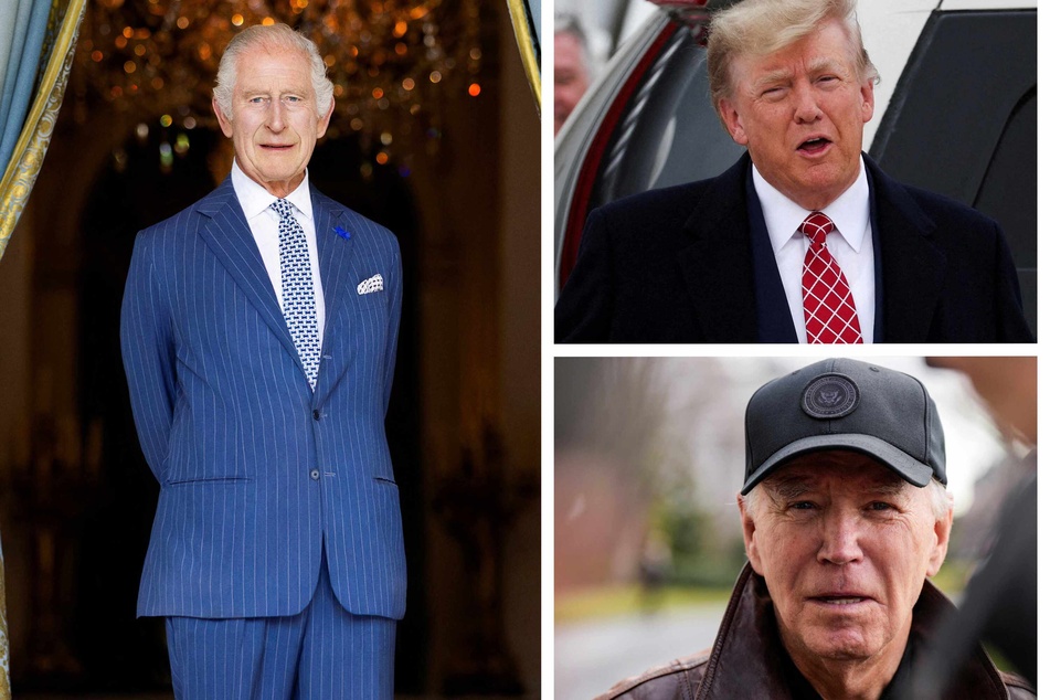 Donald Trump (top r.) and Joe Biden (bottom r.) both commented publically on Britain's King Charles' cancer diagnosis, announced on Monday.