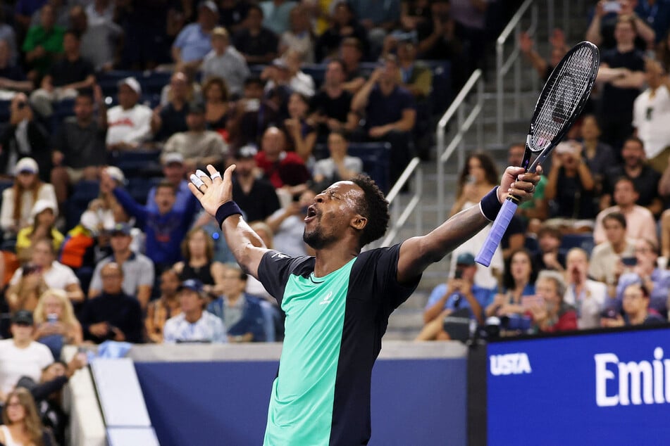 France's Gael Monfils celebrates winning his first round match against Paraguay's Adolfo Daniel Vallejo (not pictured) at the US Open on September 1, 2026.
