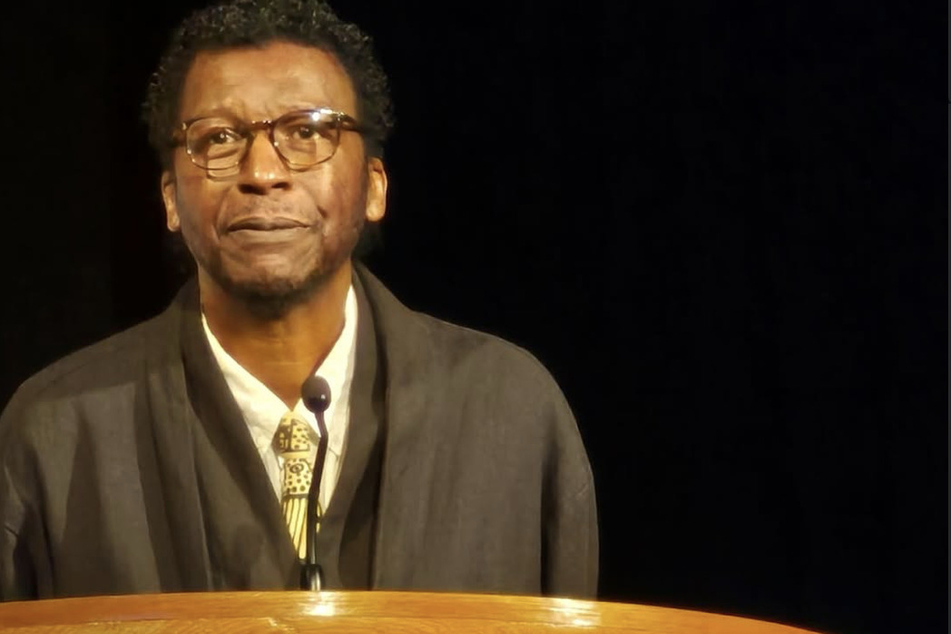 Cornelius Eady speaks on stage at the Guggenheim Museum on October 17, 2025, as he accepts the Wallace Stevens Award from the Academy of American Poets.