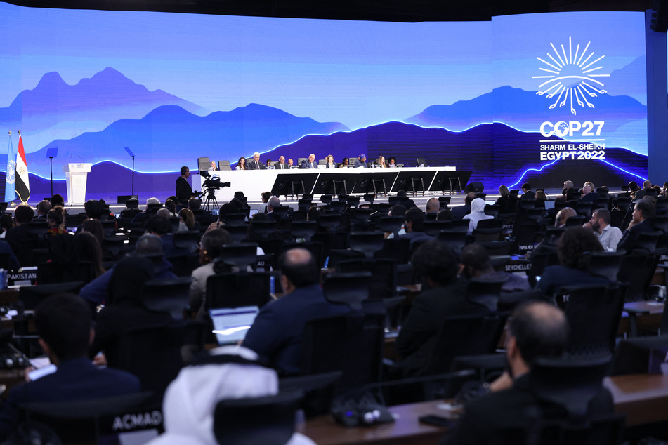 Egypt's Foreign Minister Sameh Shukri heads the closing session of the COP27 climate conference on November 20, 2022.