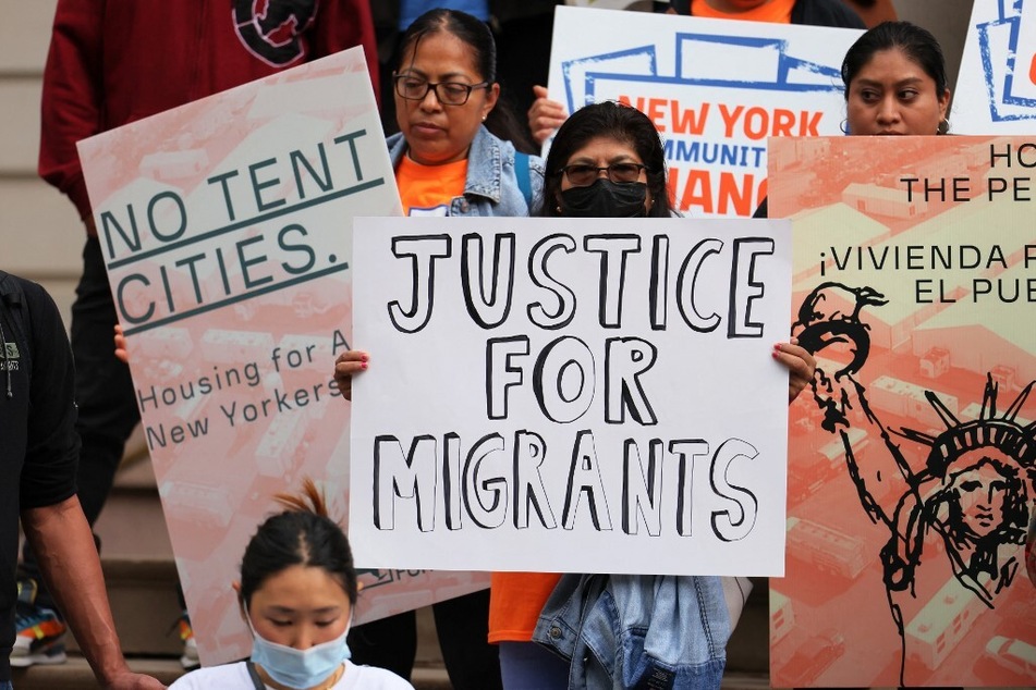 Community members, housing rights activists and elected officials gathered for a rally and press conference calling on Mayor Eric Adams to provide safer alternative solutions and more stable housing for asylum seekers and their families.
