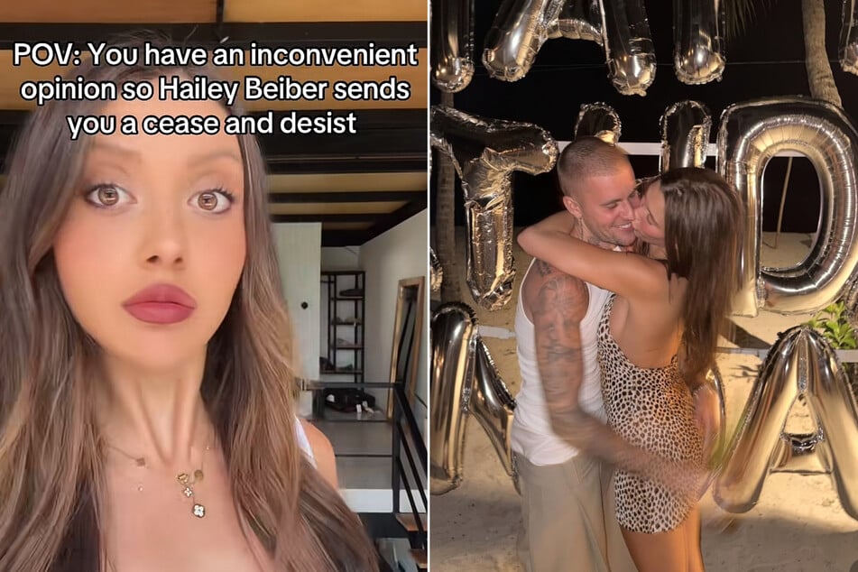 Justin and Hailey Bieber (r.) have sent TikToker Julie Theis a cease-and-desist letter over her viral claims about their marriage.