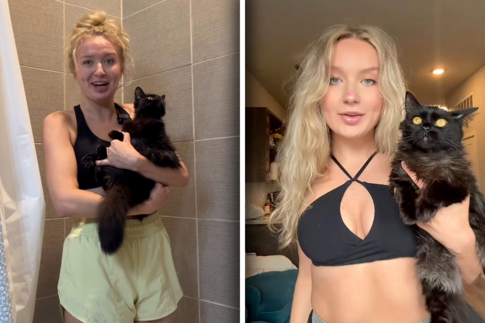 Makayla Brooke's cat is remarkably unbothered by the shower.