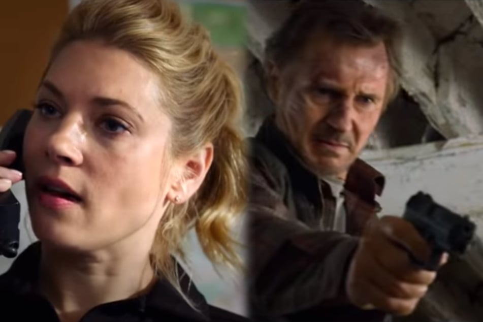 Not quite done yet: Liam Neeson (68, r.) stars alongside Katheryn Winnick (43) in the action thriller The Marksman, released on January 15 (collage).