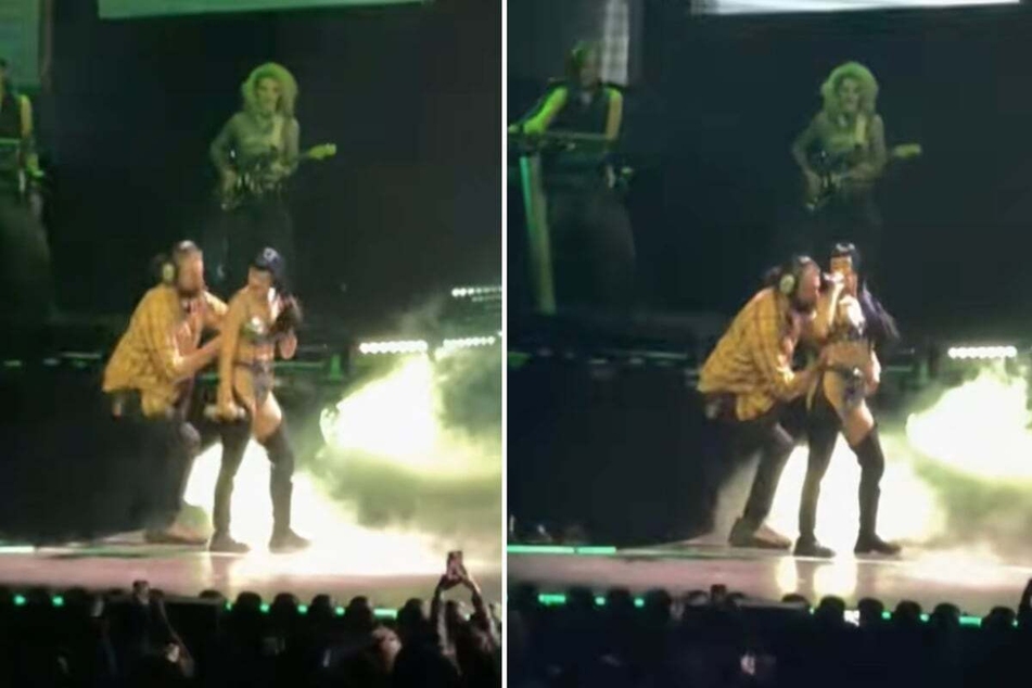 Katy Perry was helped out by an assistant after the near-malfunction.