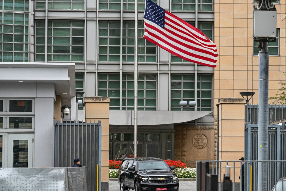 The flag of the US flutters in the wind on the grounds of the US embassy in Moscow on August 26. Russia said it was responding to a "credible threat" of a terrorist attack discovered by US intel.