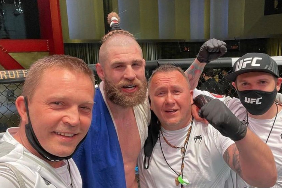 Jiri Prochazka celebrates his knockout win over Dominick Reyes during Saturday's UFC Fight Night.
