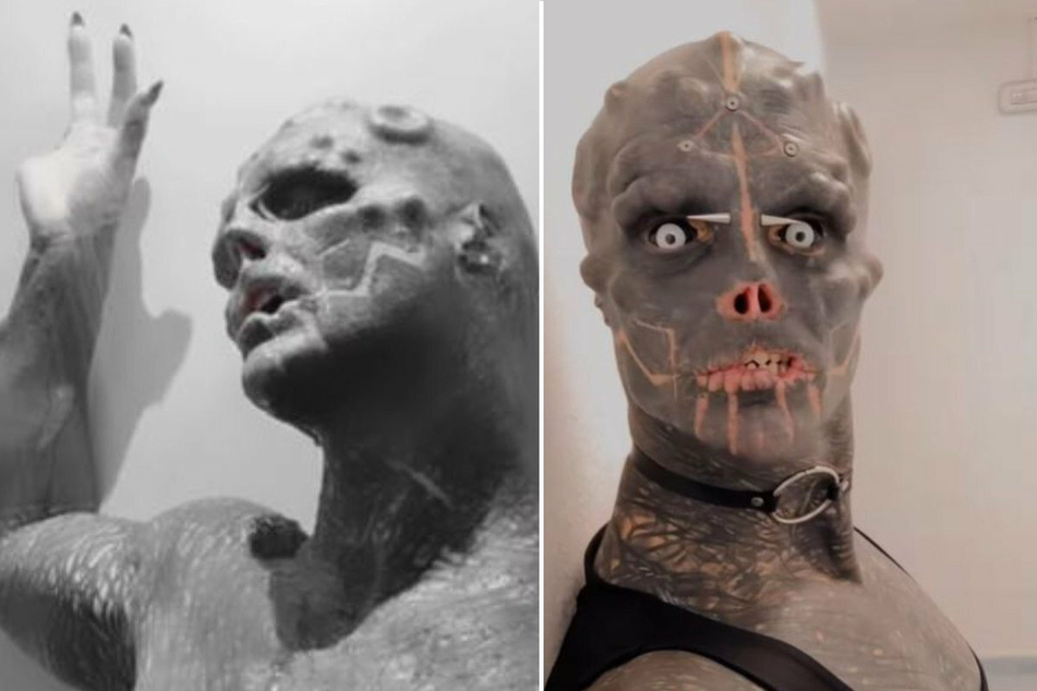 Alien Man gets itchy fingers for more body mods as he pulls his craziest stunt yet