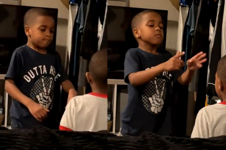 Brotherly love: little boy is about to throw a tantrum, but then his big bro steps in