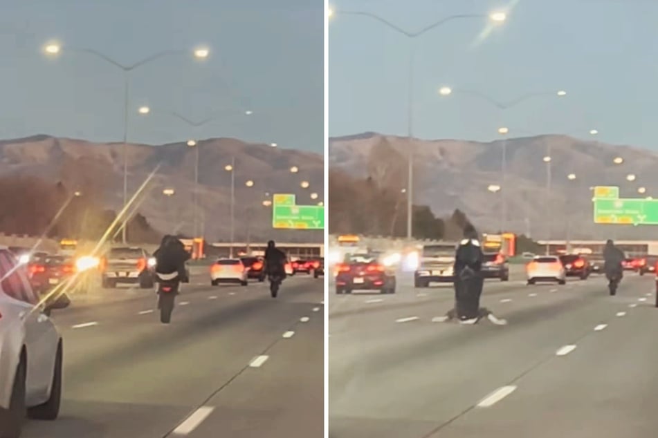The wheelie on the highway went completely wrong. Thankfully, the motorcyclist was not seriously injured.