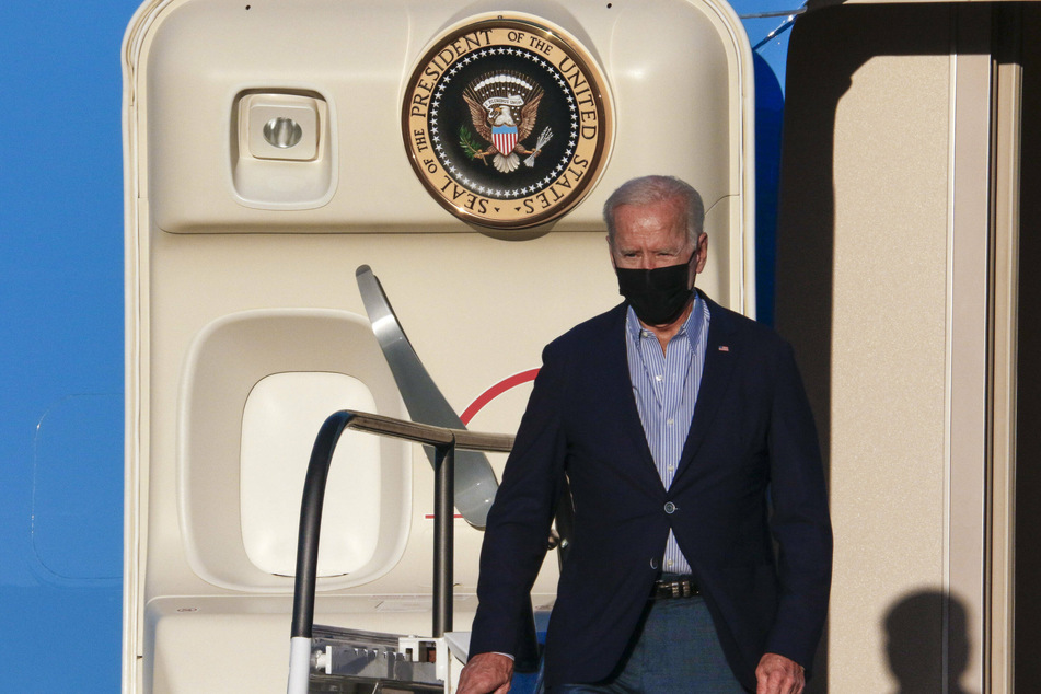 President Joe Biden arrives in Long Beach, California, to rally with Governor Gavin Newsom ahead of the September 14 recall election.