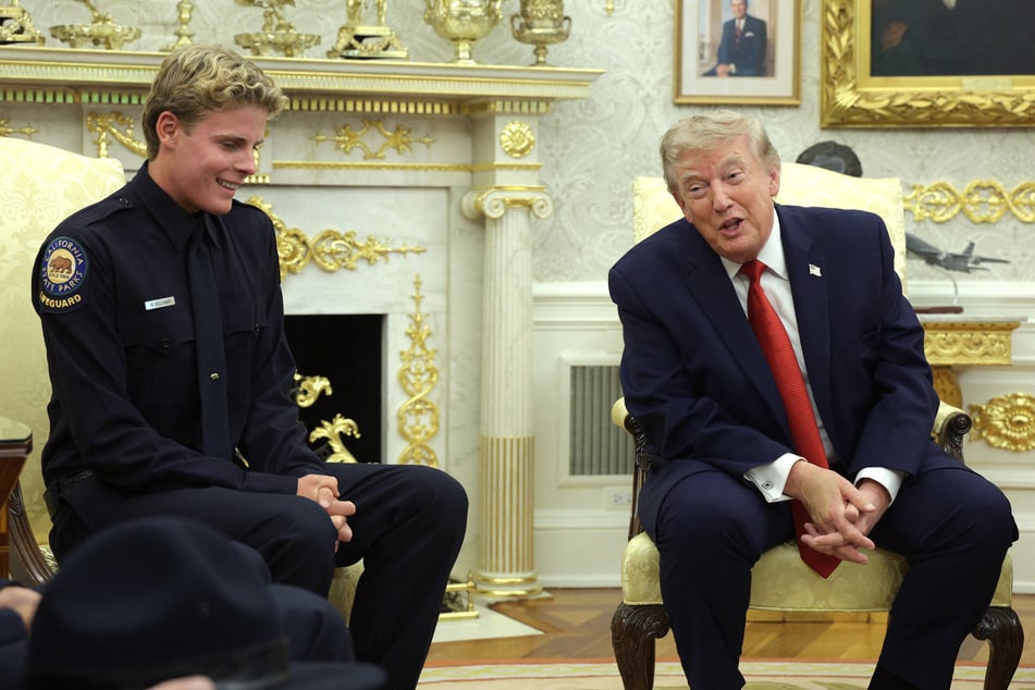President Donald Trump (r) joked that if he were in Ryder Williams' (l) position, he may have let Nathanial Rai drown.