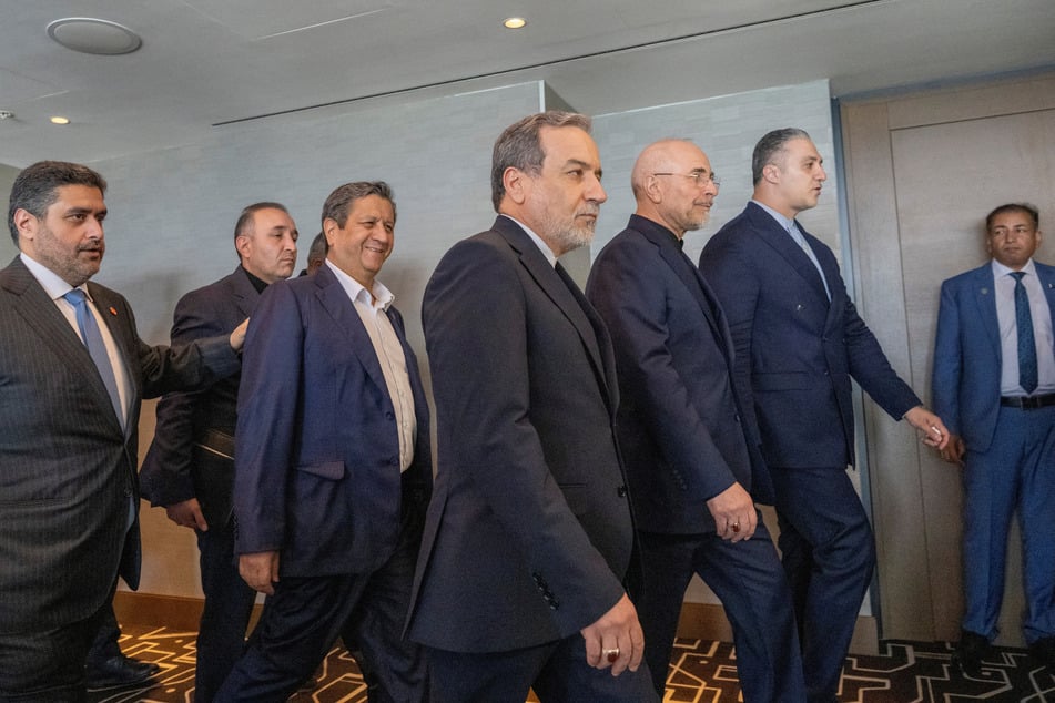 Minister of Foreign Affairs Abbas Araghchi and Speaker Mohammed Bagher Ghalibaf arrive with the Iranian delegation at the Lake Lucerne Summit at the Burgenstock resort in Switzerland on June 21, 2026.