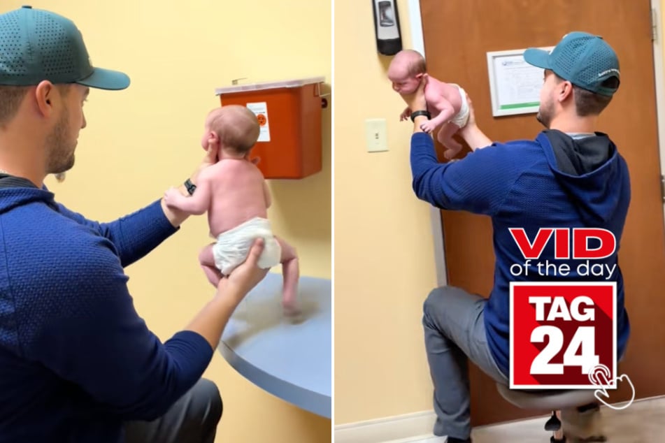 Viral Video of the Day for May 26, 2026: Dad makes newborn "scale the walls" at pediatrician's office