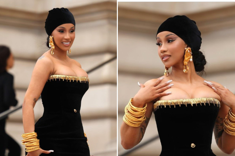 Cardi B stuns at Paris fashion week in a custom look designed by Daniel Roseberry.