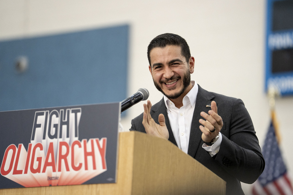 US Senate candidate Dr. Abdul El-Sayed speaks during a Fight Oligarchy rally at Mumford High School in Detroit, Michigan, on May 3, 2026.
