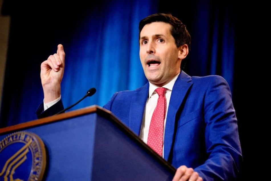 Calley Means speaks during a news conference at the Health and Human Services Department on April 22, 2025, in Washington DC. On Thursday, Means announced his abrupt resignation from the Trump administration.
