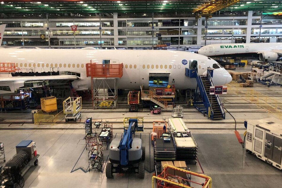 Boeing 787 Dreamliners are built at the aviation company's North Charleston, South Carolina, assembly plant on May 30, 2023.
