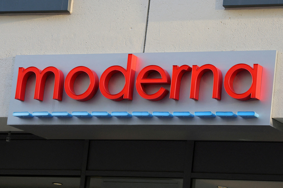 A sign is pictured outside the headquarters of vaccine maker Moderna in Cambridge, Massachusetts.
