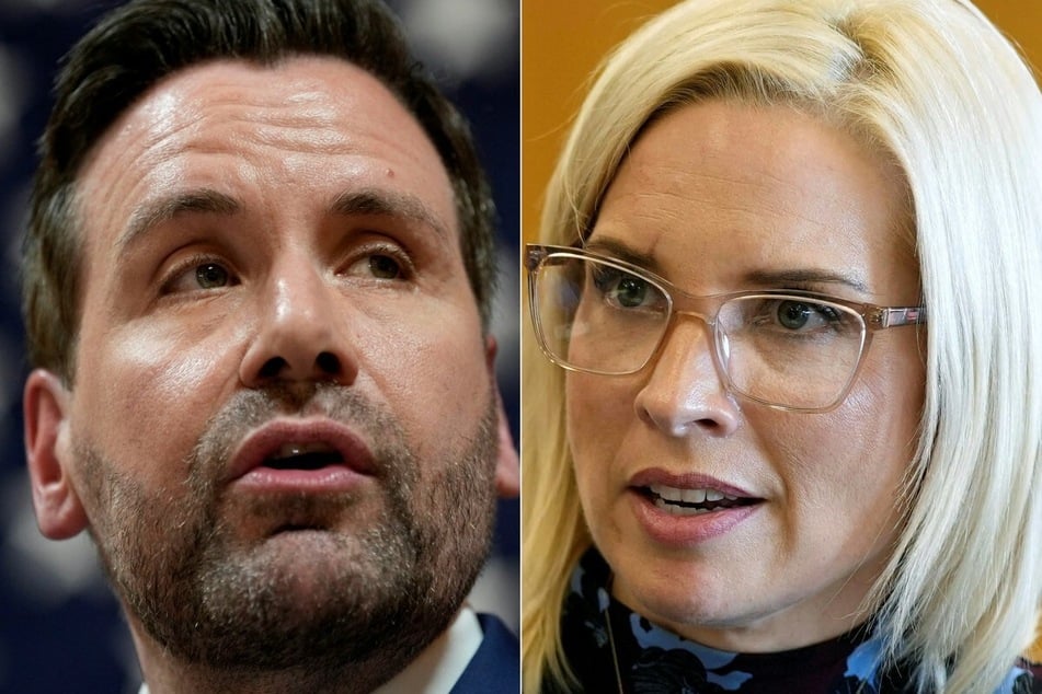 Iowa Democratic candidate for US Senate Josh Turek (l.) in Des Moines, Iowa, and Iowa Republican Senate candidate, US Representative Ashley Hinson (r.) in West Des Moines, Iowa. President Donald Trump has walked back his prior cancellation of a midtern rally in Iowa. 