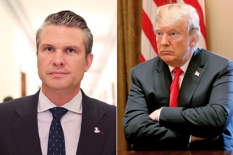 Donald Trump (r.) has vowed to stand by his nomination of Pete Hegseth for Secretary of Defense as needed approval from the Senate appears uncertain.