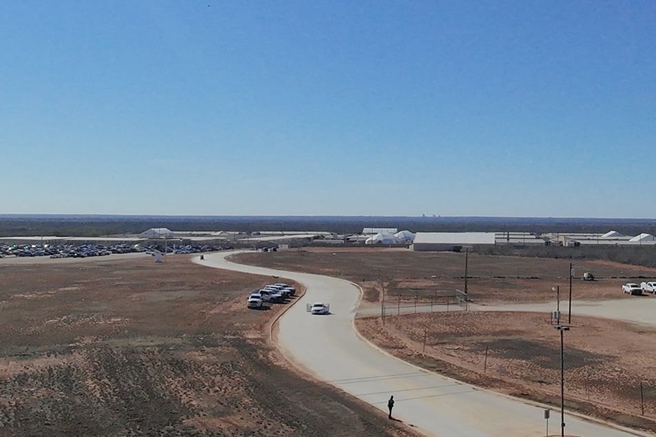 An aerial photo shows the South Texas Family Residential Center in Dilley on January 28, 2026.