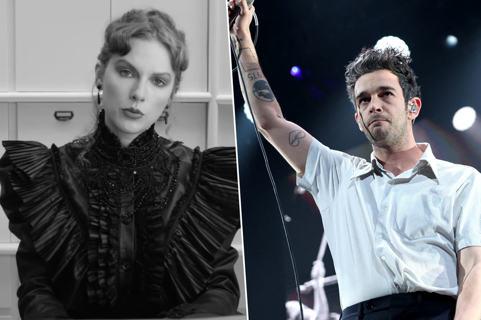 Matty Healy (r.) is said to be content with Taylor Swift's songs believed to be inspired by him on The Tortured Poets Department.