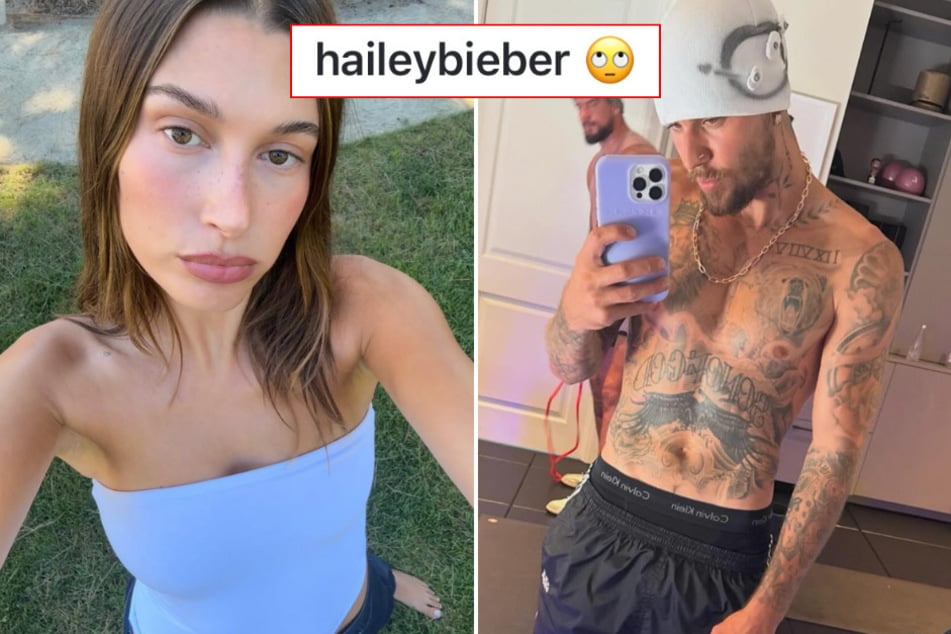 Hailey Bieber throws shade at Justin's shirtless "thirstrap" gym selfies