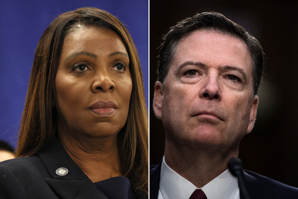 A federal judge has dismissed the charges against Trump foes Letitia James (l.) and James Comey.