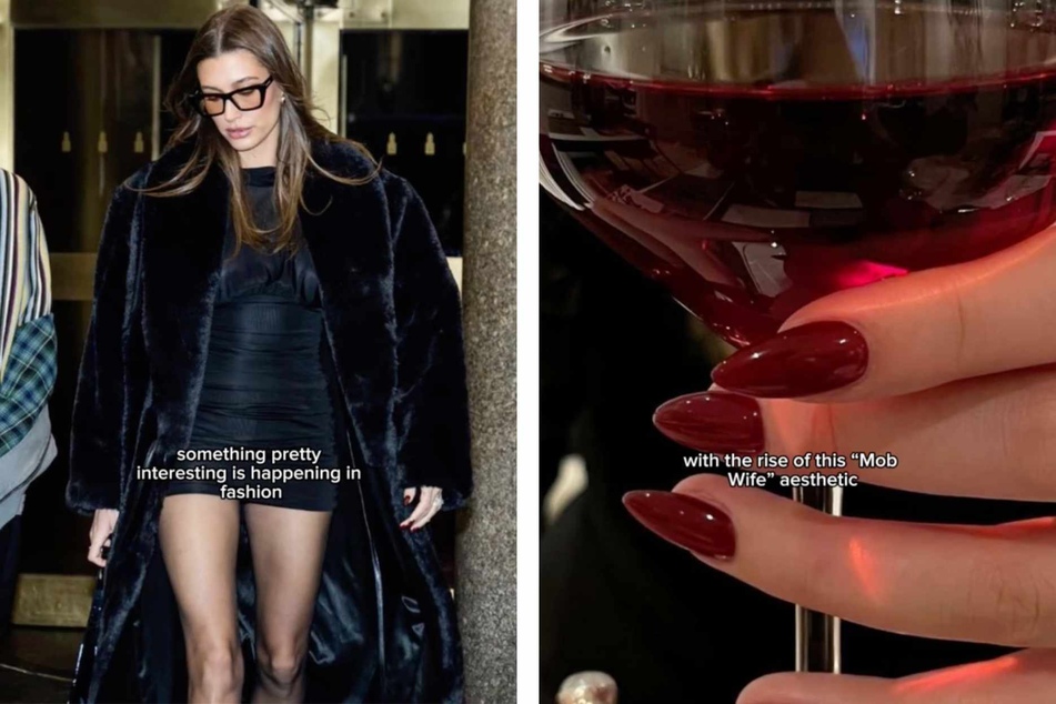 Looks like Hailey Bieber (l) is already over her clean girl era! The mob wife look is all about over-the-top luxury – and don't forget the oversized fur (or faux fur) coat!